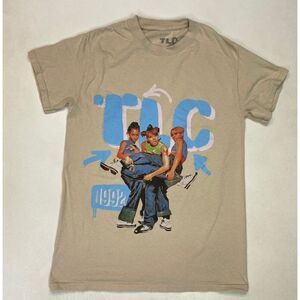 TLC Graphic T-shirt Women Small Beige Music Rap Short Sleeve